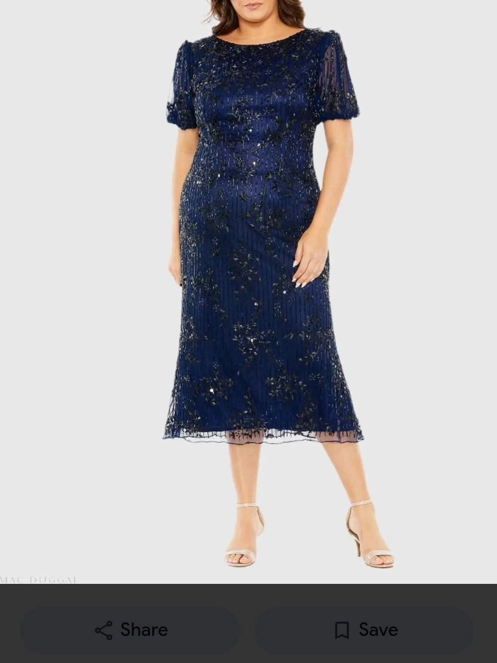 Mac Duggal Elegant Navy Sequin Midi Dress - Women's Plus Size. Midnight Blue